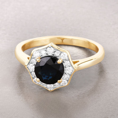 1.34 Carat Genuine Blue Sapphire and White Diamond 10K Yellow Gold Ring on sale at MyriadMart