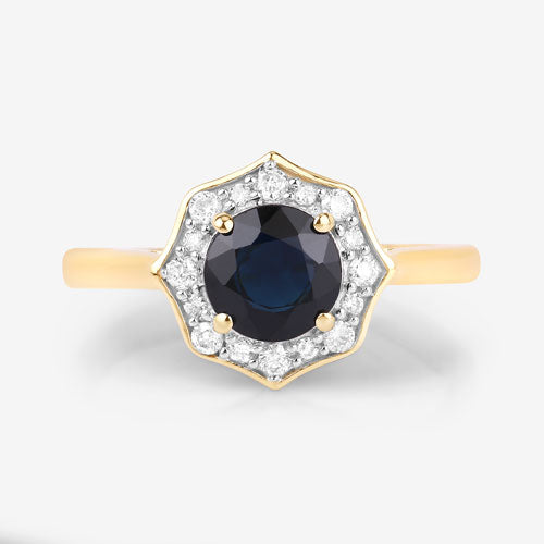 1.34 Carat Genuine Blue Sapphire and White Diamond 10K Yellow Gold Ring on sale at MyriadMart