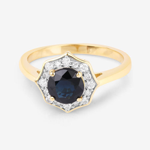 1.34 Carat Genuine Blue Sapphire and White Diamond 10K Yellow Gold Ring on sale at MyriadMart
