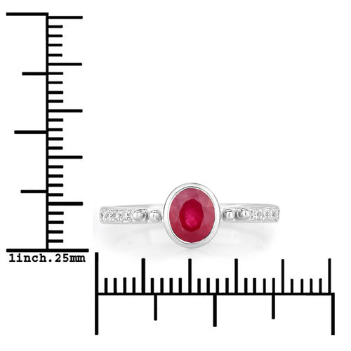1.00 Carat Genuine Ruby and White Diamond 14K White Gold Ring on sale at MyriadMart