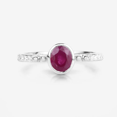 1.00 Carat Genuine Ruby and White Diamond 14K White Gold Ring on sale at MyriadMart