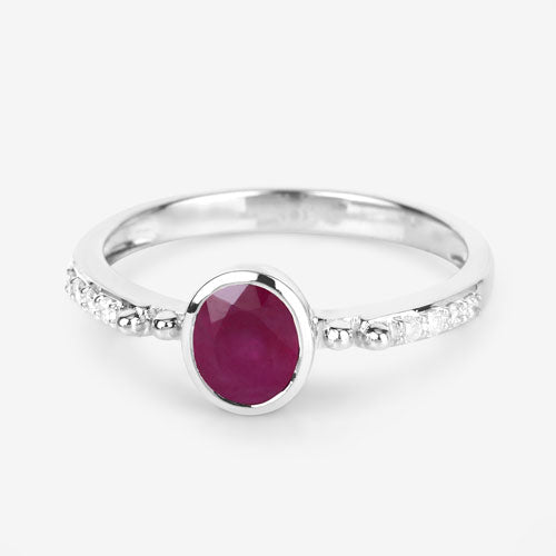 1.00 Carat Genuine Ruby and White Diamond 14K White Gold Ring on sale at MyriadMart