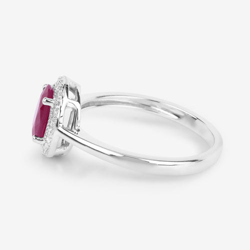 1.06 Carat Genuine Ruby and White Diamond 14K White Gold Ring on sale at MyriadMart