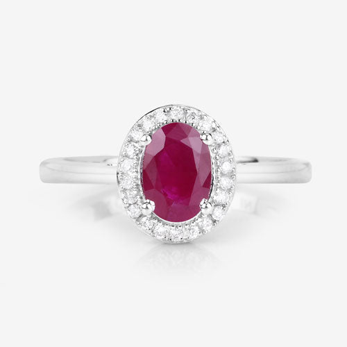 1.06 Carat Genuine Ruby and White Diamond 14K White Gold Ring on sale at MyriadMart