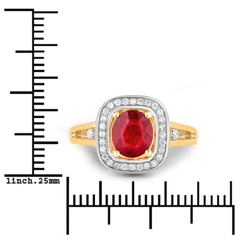 1.67 Carat Genuine Ruby and White Diamond 14K Yellow Gold Ring on sale at MyriadMart