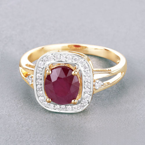 1.67 Carat Genuine Ruby and White Diamond 14K Yellow Gold Ring on sale at MyriadMart