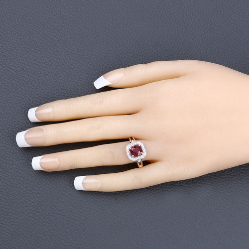 1.67 Carat Genuine Ruby and White Diamond 14K Yellow Gold Ring on sale at MyriadMart
