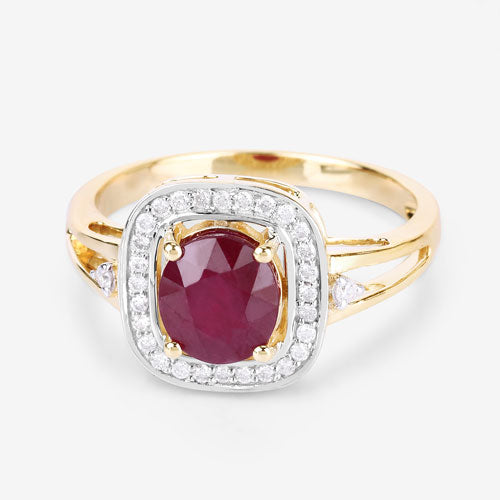1.67 Carat Genuine Ruby and White Diamond 14K Yellow Gold Ring on sale at MyriadMart