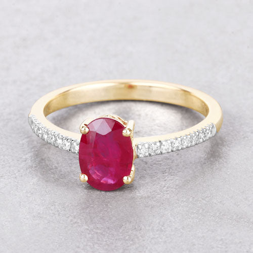 1.43 Carat Genuine Ruby and White Diamond 14K Yellow Gold Ring on sale at MyriadMart
