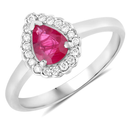 0.94 Carat Genuine Ruby and White Diamond 14K White Gold Ring on sale at MyriadMart