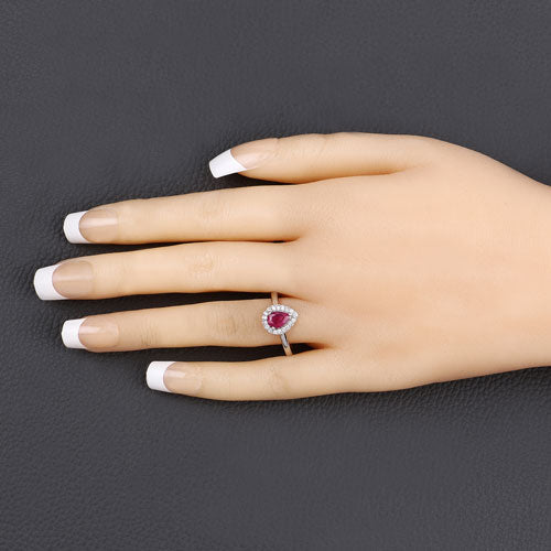 0.94 Carat Genuine Ruby and White Diamond 14K White Gold Ring on sale at MyriadMart