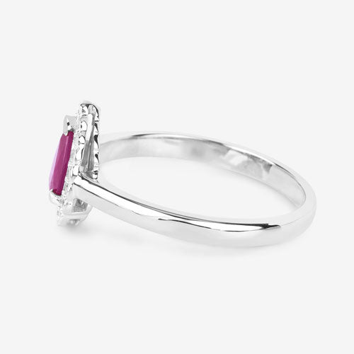 0.94 Carat Genuine Ruby and White Diamond 14K White Gold Ring on sale at MyriadMart