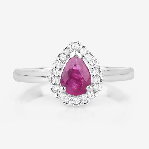 0.94 Carat Genuine Ruby and White Diamond 14K White Gold Ring on sale at MyriadMart
