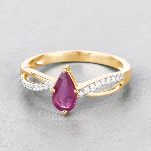 0.52 Carat Genuine Ruby and White Diamond 14K Yellow Gold Ring on sale at MyriadMart