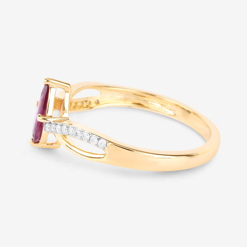 0.52 Carat Genuine Ruby and White Diamond 14K Yellow Gold Ring on sale at MyriadMart