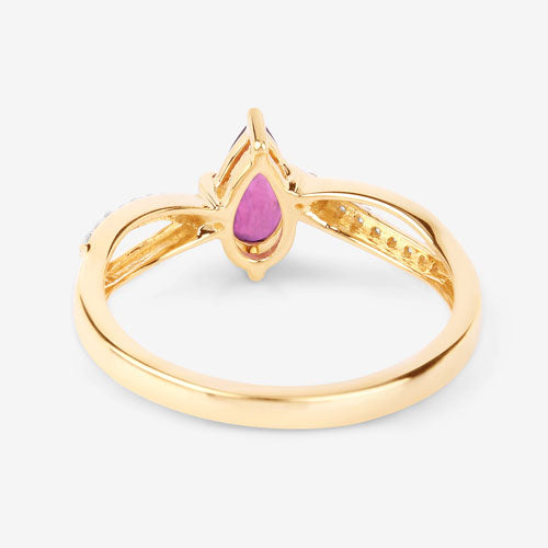 0.52 Carat Genuine Ruby and White Diamond 14K Yellow Gold Ring on sale at MyriadMart