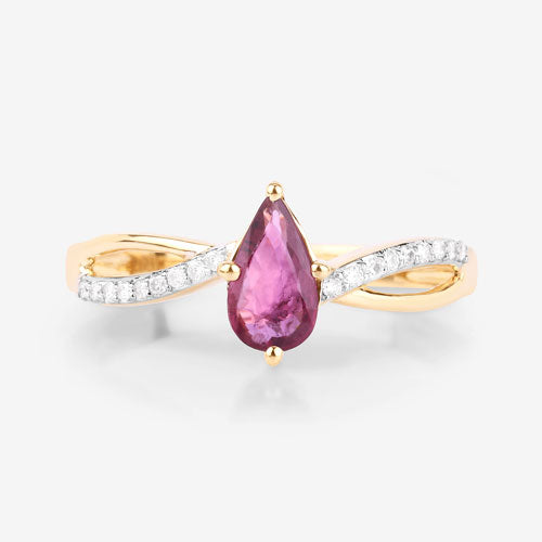 0.52 Carat Genuine Ruby and White Diamond 14K Yellow Gold Ring on sale at MyriadMart