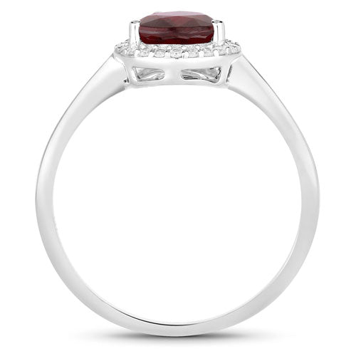 1.30 Carat Genuine Ruby and White Diamond 14K White Gold Ring