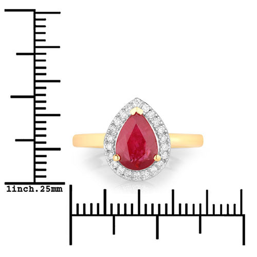 1.38 Carat Genuine Ruby and White Diamond 14K Yellow Gold Ring on sale at MyriadMart