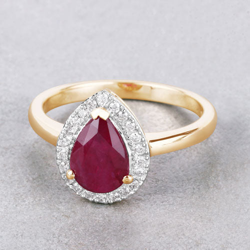 1.38 Carat Genuine Ruby and White Diamond 14K Yellow Gold Ring on sale at MyriadMart