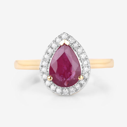 1.38 Carat Genuine Ruby and White Diamond 14K Yellow Gold Ring on sale at MyriadMart