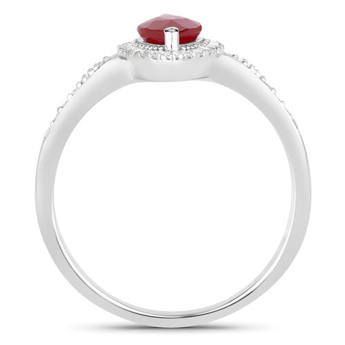 0.96 Carat Genuine Ruby and White Diamond 14K White Gold Ring on sale at MyriadMart