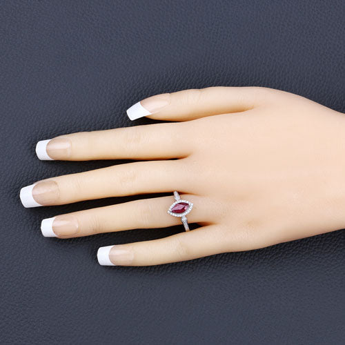 0.96 Carat Genuine Ruby and White Diamond 14K White Gold Ring on sale at MyriadMart