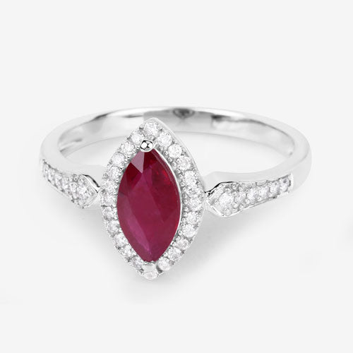0.96 Carat Genuine Ruby and White Diamond 14K White Gold Ring on sale at MyriadMart