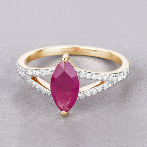 1.58 Carat Genuine Ruby and White Diamond 14K Yellow Gold Ring on sale at MyriadMart