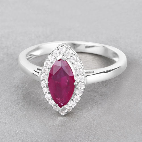 1.57 Carat Genuine Ruby and White Diamond 14K White Gold Ring on sale at MyriadMart