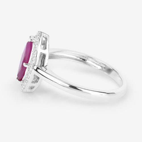 1.57 Carat Genuine Ruby and White Diamond 14K White Gold Ring on sale at MyriadMart