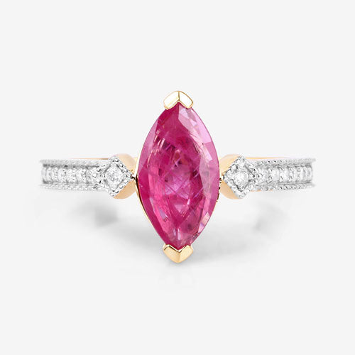 1.01 Carat Genuine Ruby and White Diamond 14K Yellow Gold Ring on sale at MyriadMart