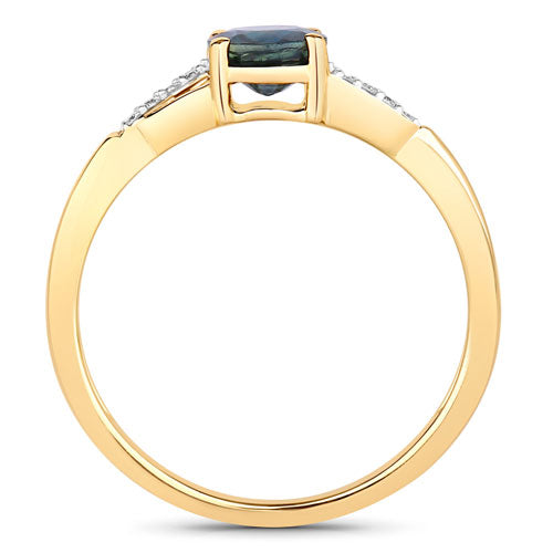 0.88 Carat Genuine Blue Sapphire and White Diamond 14K Yellow Gold Ring on sale at MyriadMart