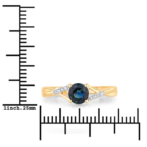 0.88 Carat Genuine Blue Sapphire and White Diamond 14K Yellow Gold Ring on sale at MyriadMart