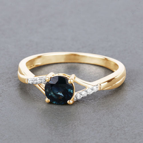 0.88 Carat Genuine Blue Sapphire and White Diamond 14K Yellow Gold Ring on sale at MyriadMart