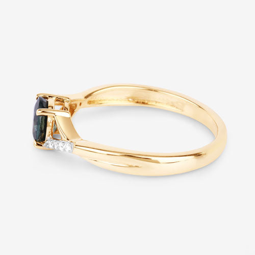 0.88 Carat Genuine Blue Sapphire and White Diamond 14K Yellow Gold Ring on sale at MyriadMart