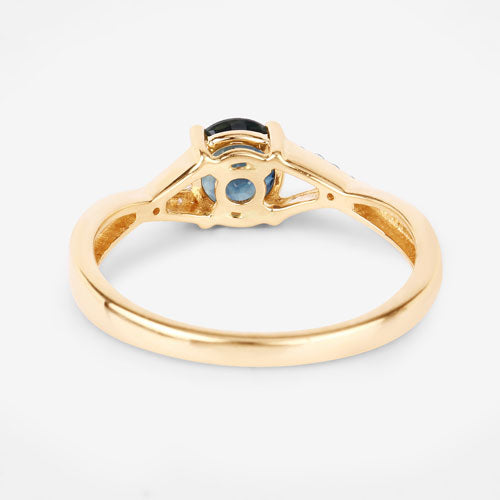 0.88 Carat Genuine Blue Sapphire and White Diamond 14K Yellow Gold Ring on sale at MyriadMart