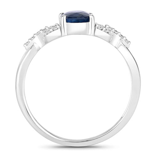 1.12 Carat Genuine Blue Sapphire and White Diamond 14K White Gold Ring on sale at MyriadMart
