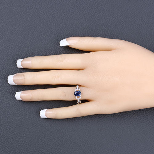 1.12 Carat Genuine Blue Sapphire and White Diamond 14K White Gold Ring on sale at MyriadMart