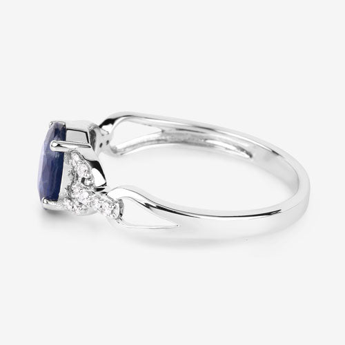 1.12 Carat Genuine Blue Sapphire and White Diamond 14K White Gold Ring on sale at MyriadMart