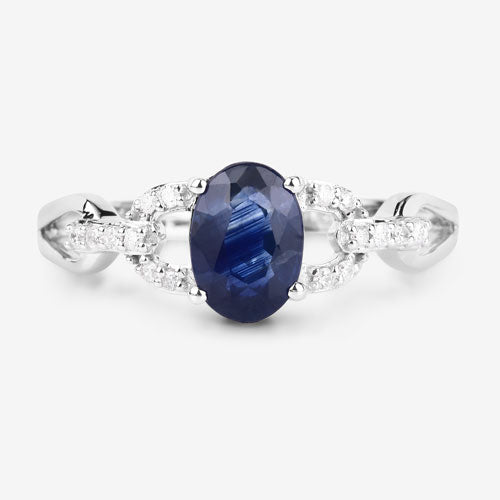 1.12 Carat Genuine Blue Sapphire and White Diamond 14K White Gold Ring on sale at MyriadMart