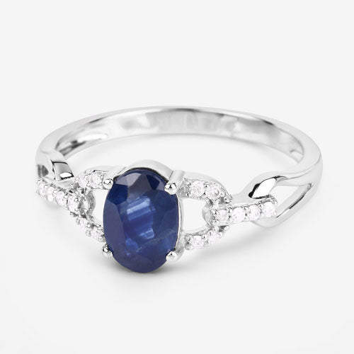 1.12 Carat Genuine Blue Sapphire and White Diamond 14K White Gold Ring on sale at MyriadMart