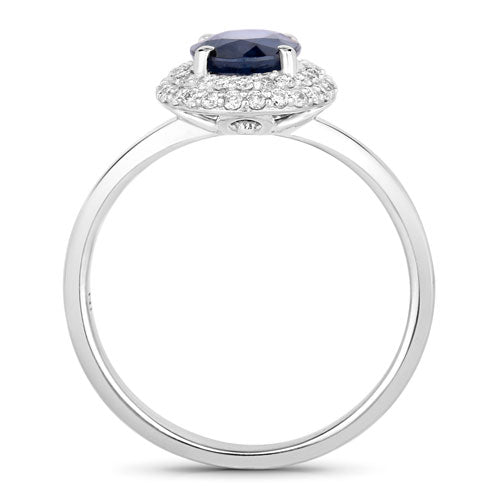 1.84 Carat Genuine Blue Sapphire and White Diamond 14K White Gold Ring on sale at MyriadMart