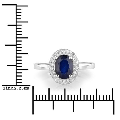 1.84 Carat Genuine Blue Sapphire and White Diamond 14K White Gold Ring on sale at MyriadMart