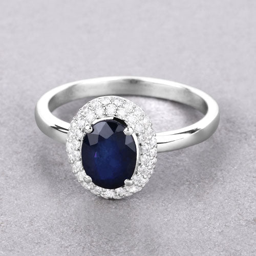 1.84 Carat Genuine Blue Sapphire and White Diamond 14K White Gold Ring on sale at MyriadMart