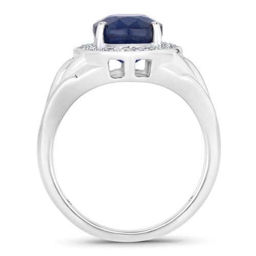 3.31 Carat Genuine Blue Sapphire and White Diamond 14K White Gold Ring on sale at MyriadMart