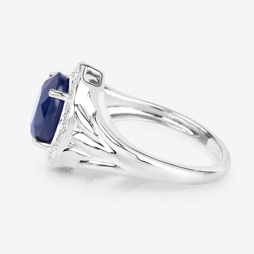3.31 Carat Genuine Blue Sapphire and White Diamond 14K White Gold Ring on sale at MyriadMart