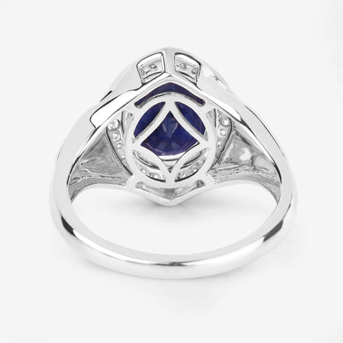 3.31 Carat Genuine Blue Sapphire and White Diamond 14K White Gold Ring on sale at MyriadMart