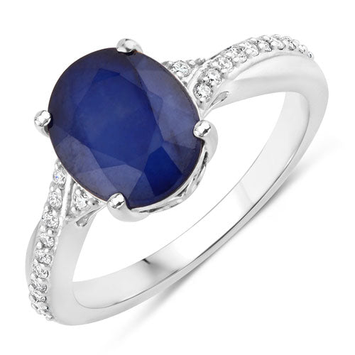 3.28 Carat Genuine Blue Sapphire and White Diamond 14K White Gold Ring on sale at MyriadMart