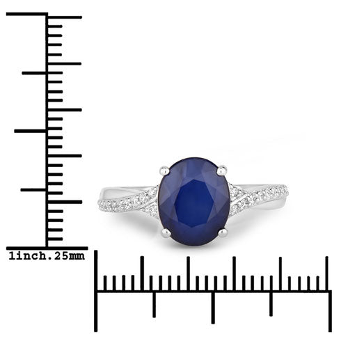 3.28 Carat Genuine Blue Sapphire and White Diamond 14K White Gold Ring on sale at MyriadMart